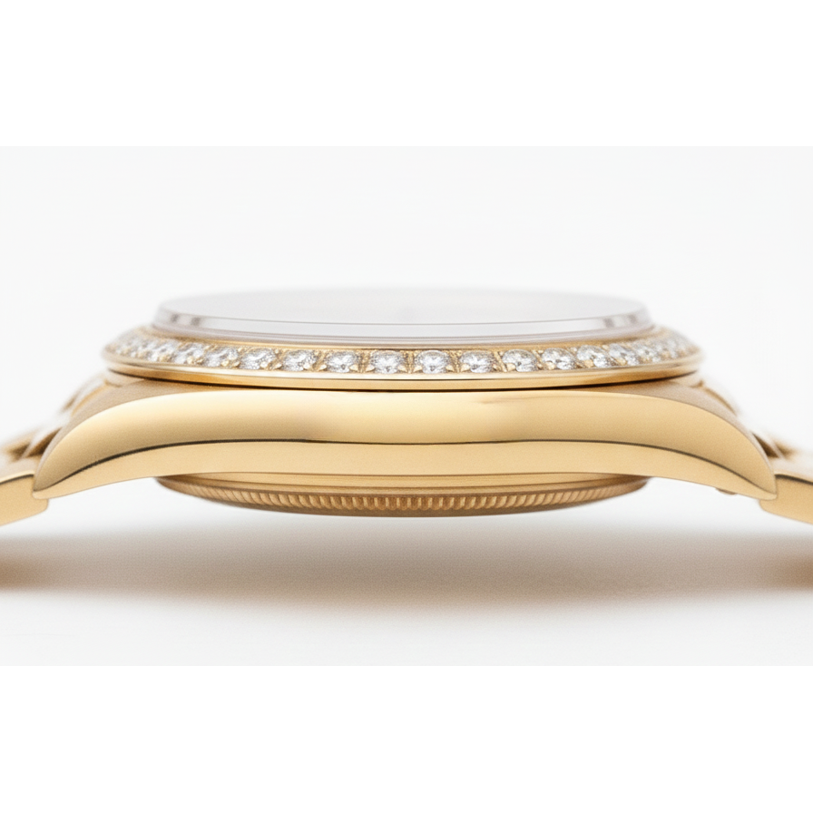 Double Row Diamond Dial Rolex President Style Watch Bezel Gold Dj