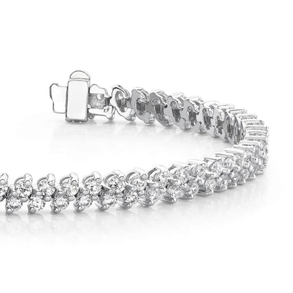 Double Row Round Cut Real Natural Earth Mined Diamond Tennis Bracelet 5 Ct. WG 14K