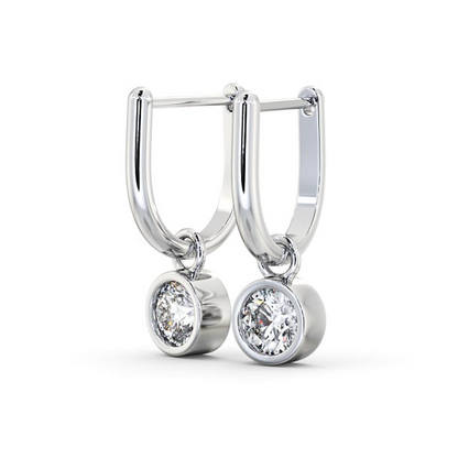 Drop Down Bezel Earrings 1 Carat Round Natural Earth Mined Diamond Women's Jewelry