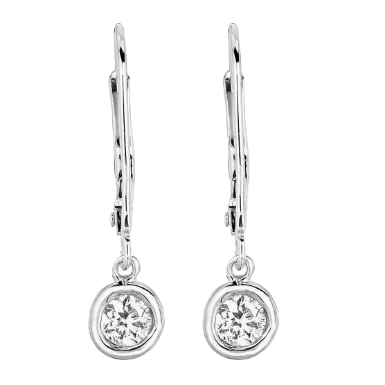 Drop Down Bezel Earrings Natural Earth Mined Diamonds Leverback White Gold 0.80 Carats