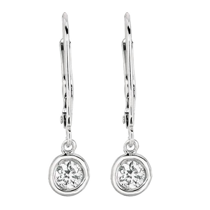 Drop Down Bezel Earrings Natural Earth Mined Diamonds Leverback White Gold 0.80 Carats