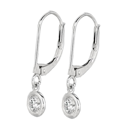 Drop Down Bezel Earrings Natural Earth Mined Diamonds Leverback White Gold 0.80 Carats
