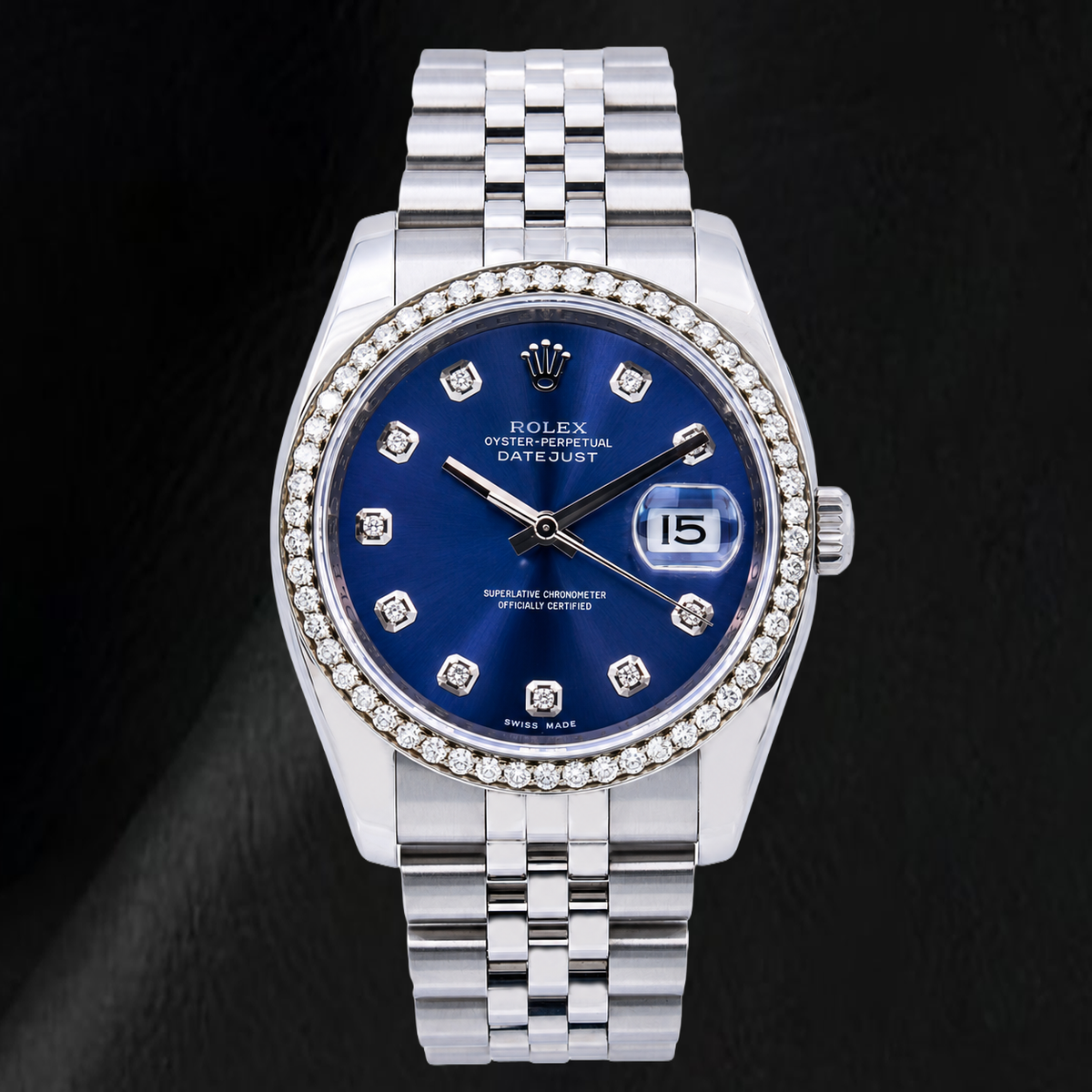 Rolex 16200 Datejust  36mm Blue Diamond Dial Stainless Steel Watch