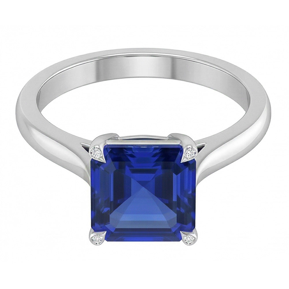 Eagle Claw Prongs Asscher Solitaire Natural Blue Sapphire Ring Jewelry