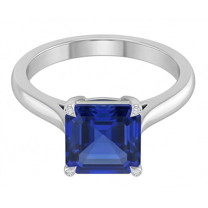 Eagle Claw Prongs Asscher Solitaire Natural Blue Sapphire Ring Jewelry