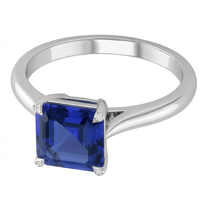 Eagle Claw Prongs Asscher Solitaire Natural Blue Sapphire Ring Jewelry