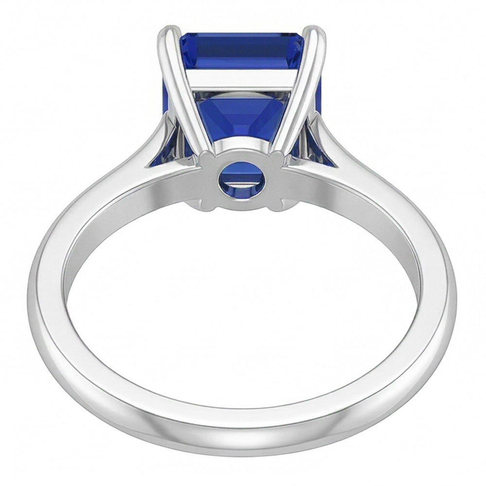Eagle Claw Prongs Asscher Solitaire Natural Blue Sapphire Ring Jewelry