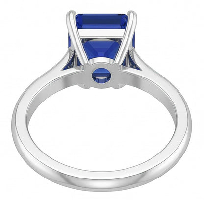 Eagle Claw Prongs Asscher Solitaire Natural Blue Sapphire Ring Jewelry