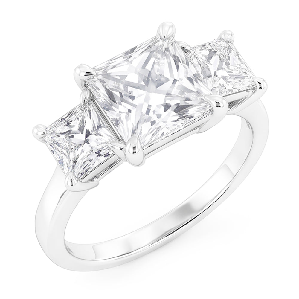 Eagle Claw Prongs French Cut Natural Real Diamond ( Not Lab Grown ) Three Stone Ring 4 Carats