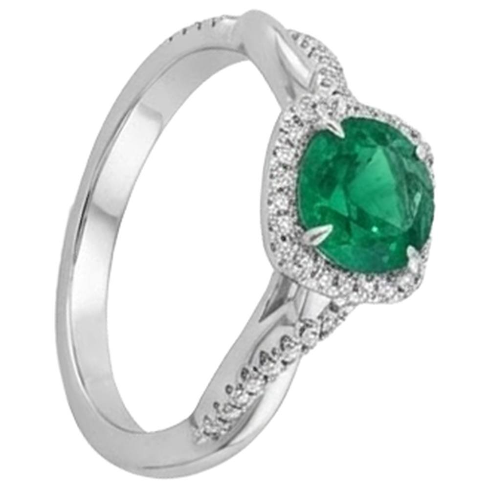 Eagle Claw Prongs Green Emerald GIA Solitaire With Accents Natural Earth Mined Diamond Ring