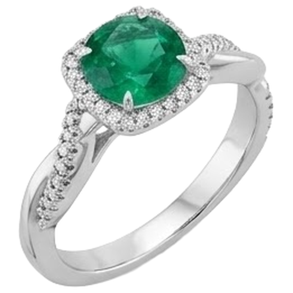 Eagle Claw Prongs Green Emerald GIA Solitaire With Accents Natural Earth Mined Diamond Ring