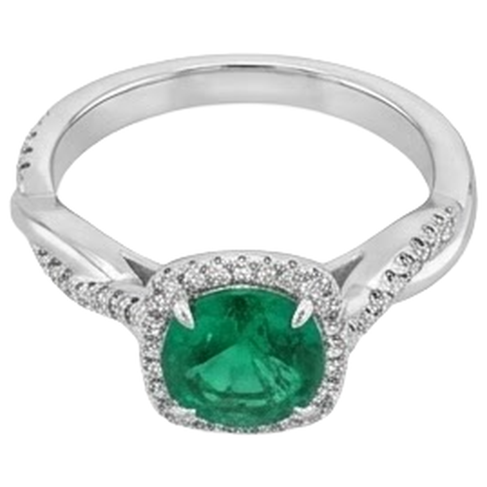 Eagle Claw Prongs Green Emerald GIA Solitaire With Accents Natural Earth Mined Diamond Ring