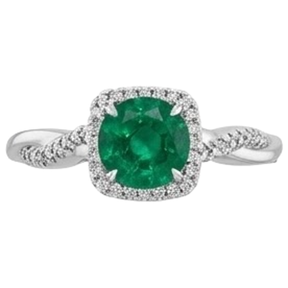 Eagle Claw Prongs Green Emerald GIA Solitaire With Accents Natural Earth Mined Diamond Ring