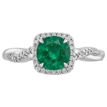 Eagle Claw Prongs Green Emerald GIA Solitaire With Accents Natural Earth Mined Diamond Ring