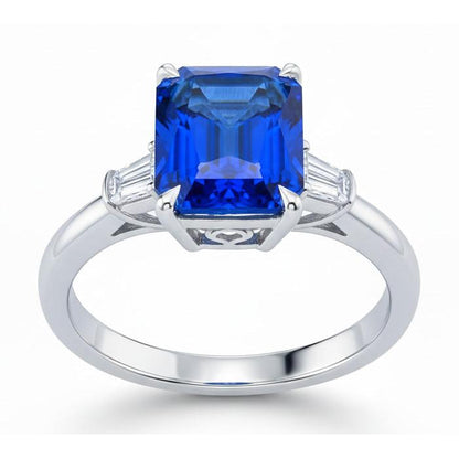 Eagle Claws IGI CERTIFIED Diamond Ring Prong Set Radiant Blue Sapphire 7 Ct Gold 14K