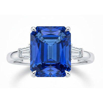 Eagle Claws IGI CERTIFIED Diamond Ring Prong Set Radiant Blue Sapphire 7 Ct Gold 14K