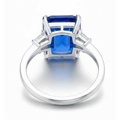 Eagle Claws IGI CERTIFIED Diamond Ring Prong Set Radiant Blue Sapphire 7 Ct Gold 14K