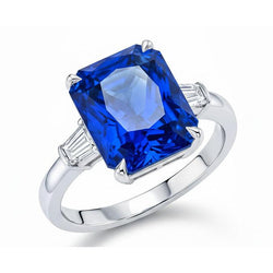 Eagle Claws IGI CERTIFIED Diamond Ring Prong Set Radiant Blue Sapphire 7 Ct Gold 14K
