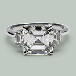 Eagle Claw Prongs Asscher & Trapezoid Real Natural Earth Mined Diamond 3 Stone Ring New