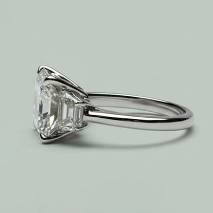 Eagle Claw Prongs Asscher & Trapezoid Real Natural Earth Mined Diamond 3 Stone Ring New