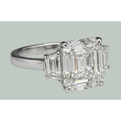 Eagle Claw Prongs Asscher & Trapezoid Real Natural Earth Mined Diamond 3 Stone Ring New