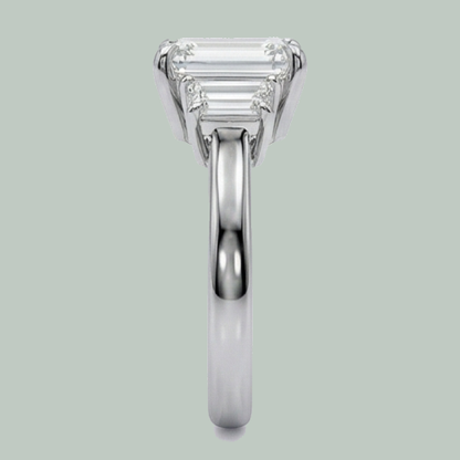 Eagle Claw Prongs Asscher & Trapezoid Real Natural Earth Mined Diamond 3 Stone Ring New