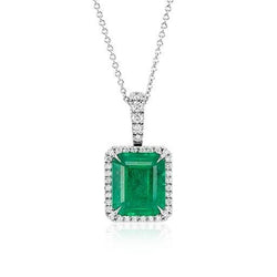 Eagle Claws Colombian Green Emerald & Natural Earth Mined Diamond Gemstone Pendant 14K White Gold