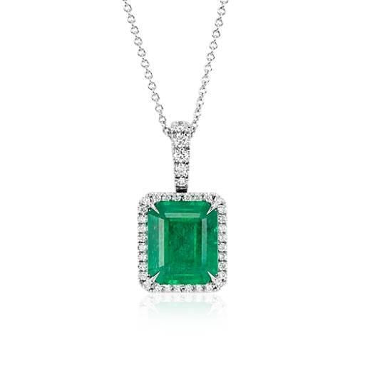 Eagle Claws Colombian Green Emerald & Natural Earth Mined Diamond Gemstone Pendant 14K White Gold
