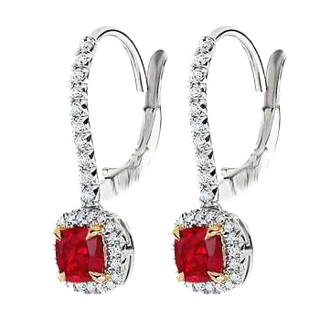 Eagle Claws Ruby Dangle Natural Earth Mined Diamond Earrings Two Tone Gold 14K