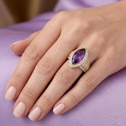 Earth-Mined Amethyst Precious Stone Ring 9.50 ct – 14K Yellow