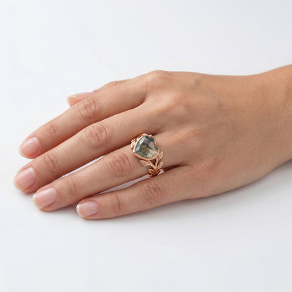 Earth-Mined Heart Dendritic Agate Precious Stone Ring 2 ct