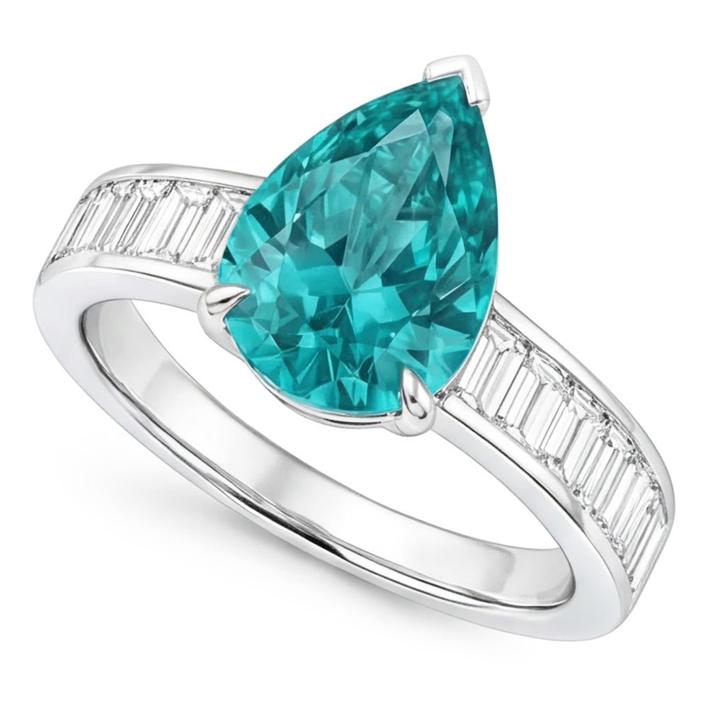 Earth-Mined Pear Shape Paraiba Tourmaline Precious Stone Ring