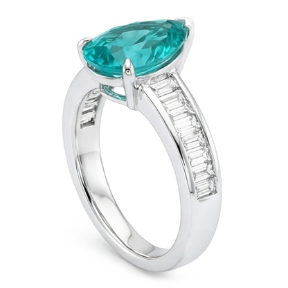 Earth-Mined Pear Shape Paraiba Tourmaline Precious Stone Ring