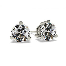 Earth Mined Diamond Gold Stud Earrings 3 Carats Round Cut Old Miner White