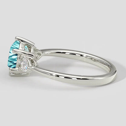 Natural Real ( Not Lab Grown )  Electric Bluish Paraiba Tourmaline & Diamond Ring