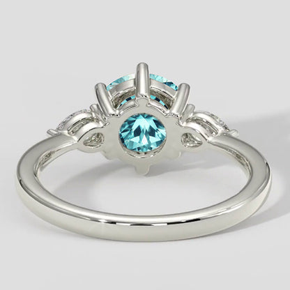 Natural Real ( Not Lab Grown )  Electric Bluish Paraiba Tourmaline & Diamond Ring