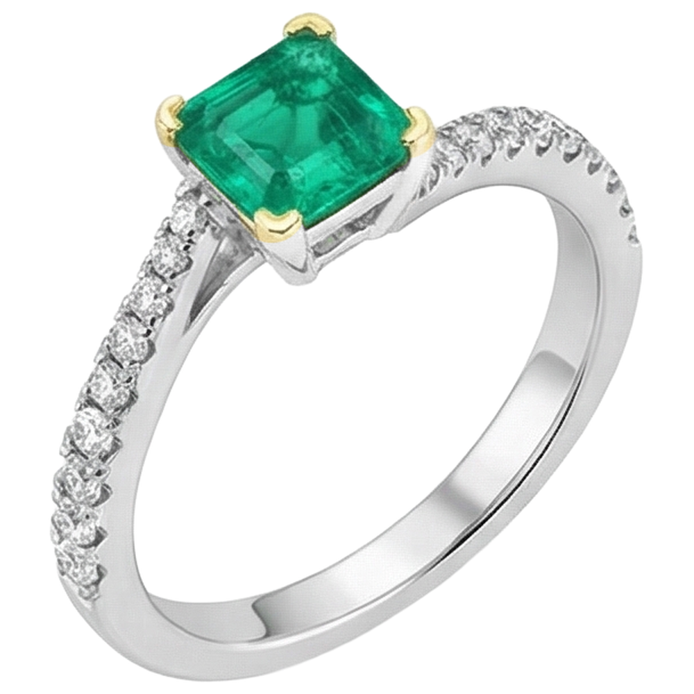 Natural Real ( Not Lab Grown ) Elegant Diamond Gemstone Ring Green Emerald GIA Stone