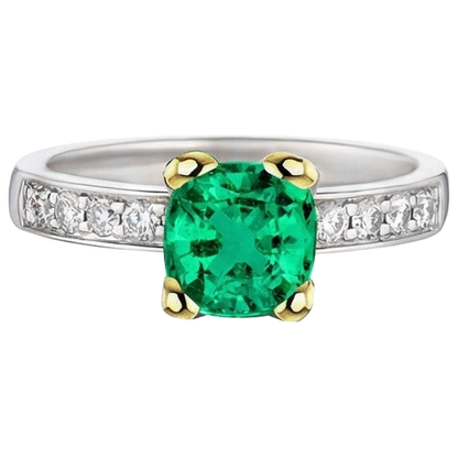 Natural Real ( Not Lab Grown ) Elegant Gemstone Wedding Ring Green Emerald GIA AAA