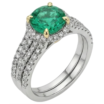 Natural Real ( Not Lab Grown ) Elegant Green Emerald GIA Ring Set Round Cut Eagle Claw Prongs