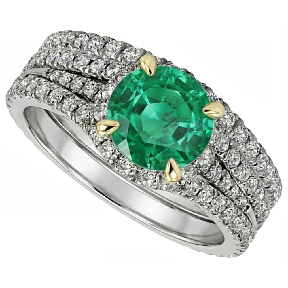 Natural Real ( Not Lab Grown ) Elegant Green Emerald GIA Ring Set Round Cut Eagle Claw Prongs
