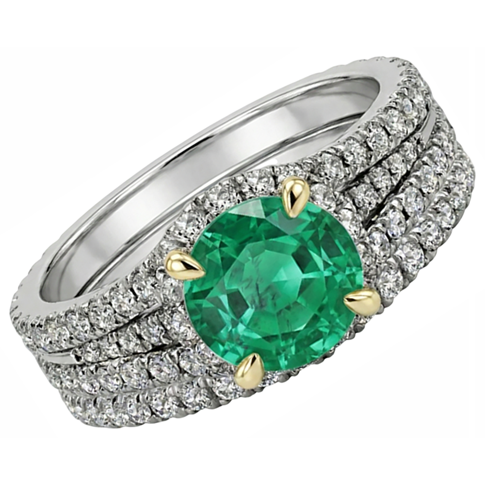 Natural Real ( Not Lab Grown ) Elegant Green Emerald GIA Ring Set Round Cut Eagle Claw Prongs