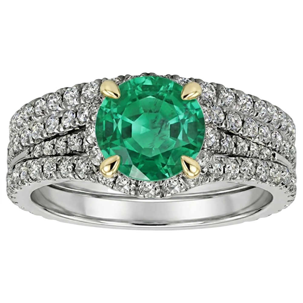 Natural Real ( Not Lab Grown ) Elegant Green Emerald GIA Ring Set Round Cut Eagle Claw Prongs