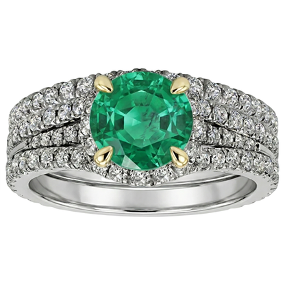 Natural Real ( Not Lab Grown ) Elegant Green Emerald GIA Ring Set Round Cut Eagle Claw Prongs
