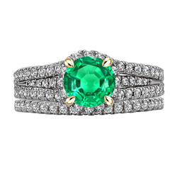 Elegant Green Emerald Ring Set Round Cut Eagle Claw Prongs