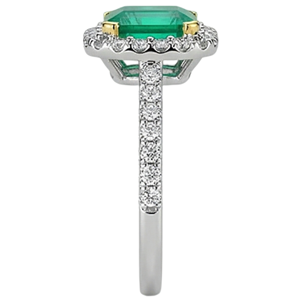 Natural Real ( Not Lab Grown ) Elegant Green Emerald GIA Wedding Ring Two Tone Gold V-Prong Set