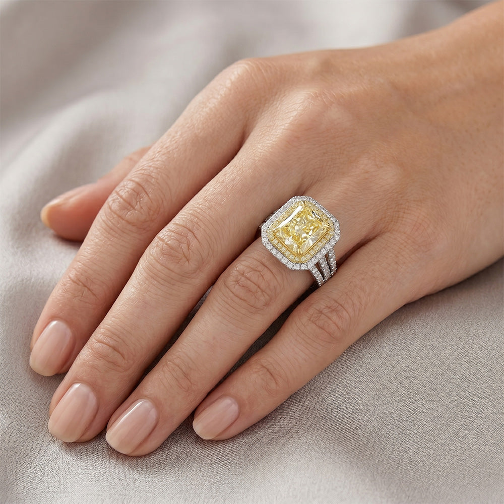 Elegant Halo Engagement Ring – Fancy Yellow Diamond 5 ct from