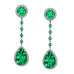 Elegant Pear Cut Green Emerald Dangle Earrings With Diamonds