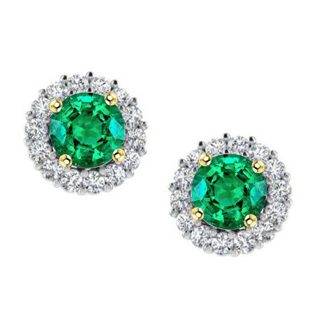 natural round emerald 1.50ct earring front view
