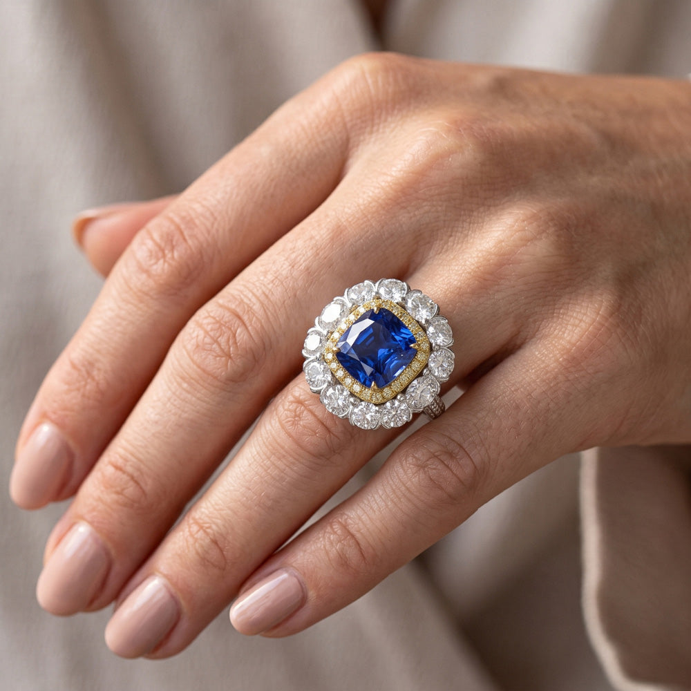 Elegant Sapphire Cocktail Natural Earth Mined Diamond Ring