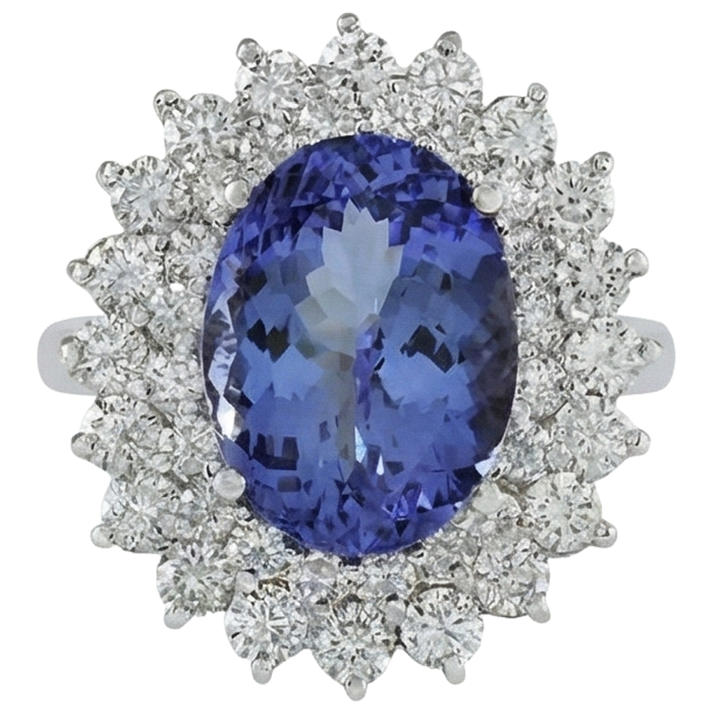 Elegant Tanzanite Cluster Natural Earth Mined Diamond Cocktail Ring